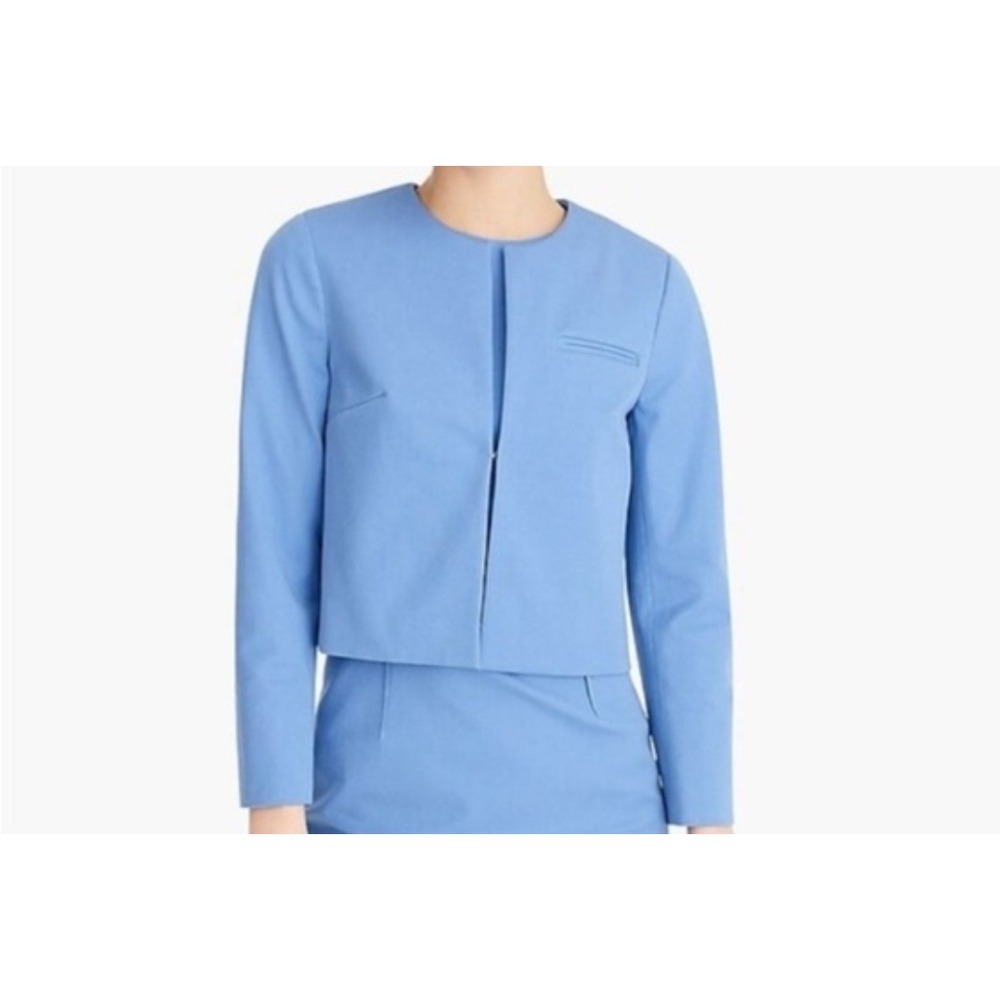 Women's sz‎ 8 J.Crew 365 Blue Collarless Cropped Blazer Jacket Open Front Lined